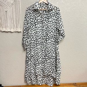 Lara womens rayon button down sheer Giraffe Trapeze Dress 3/4 sleeves sz L